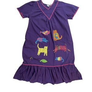 Crazy Cat Lady Patio House Dress Muumuu L Animal Applique Embroidered Vtg‎ Blair